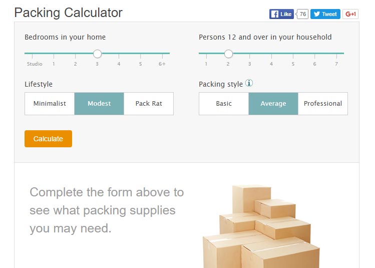 moving home packing calculator